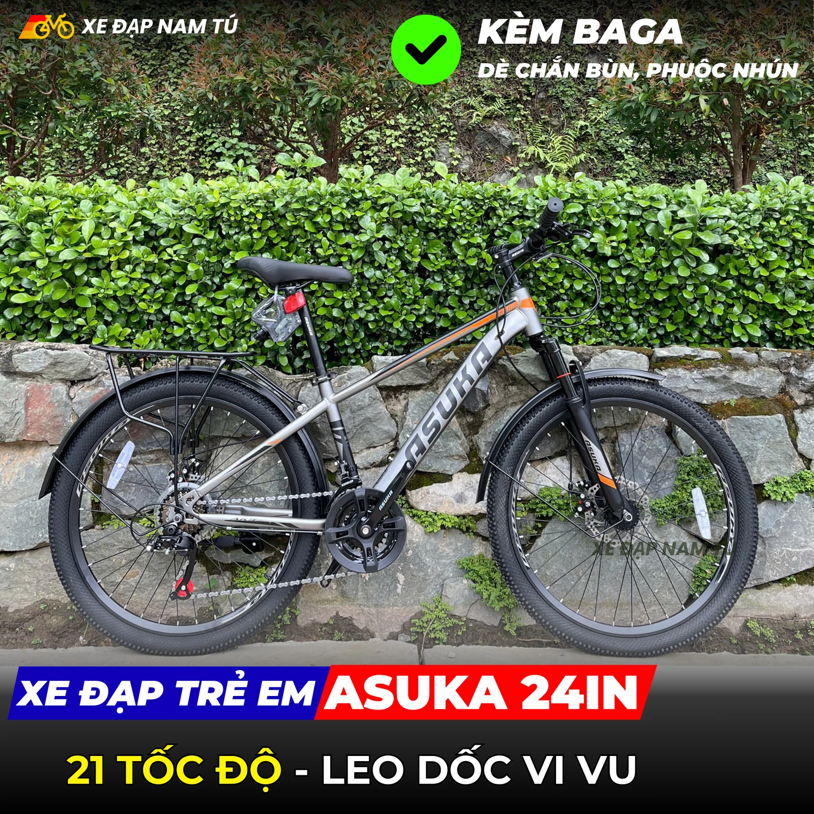 XE ĐẠP TRẺ EM ASUKA AK5 BÁNH 24IN, KÈM DÈ VÀ BAGA — ảnh nguồn 2