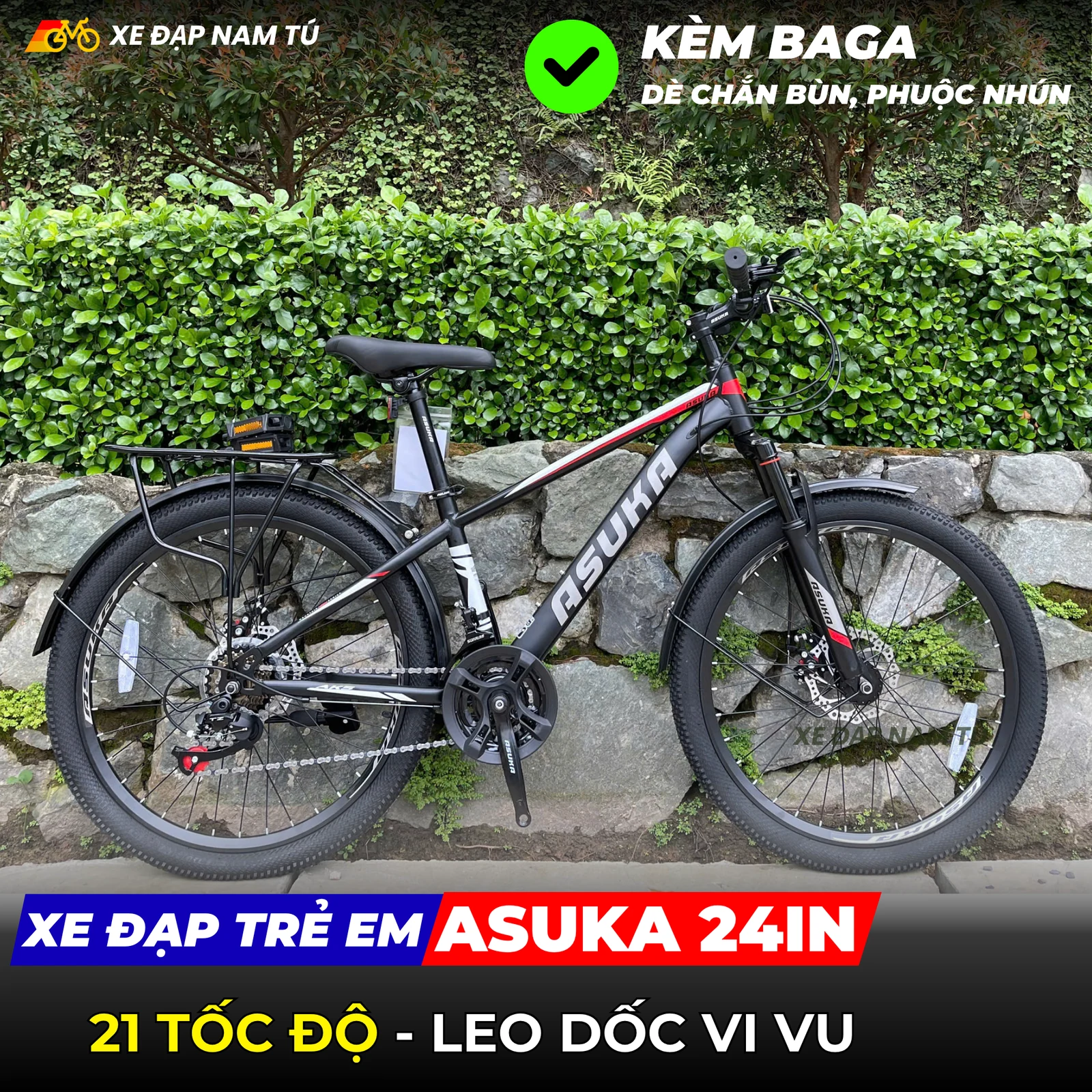 XE ĐẠP TRẺ EM ASUKA AK5 BÁNH 24IN, KÈM DÈ VÀ BAGA — ảnh nguồn 3
