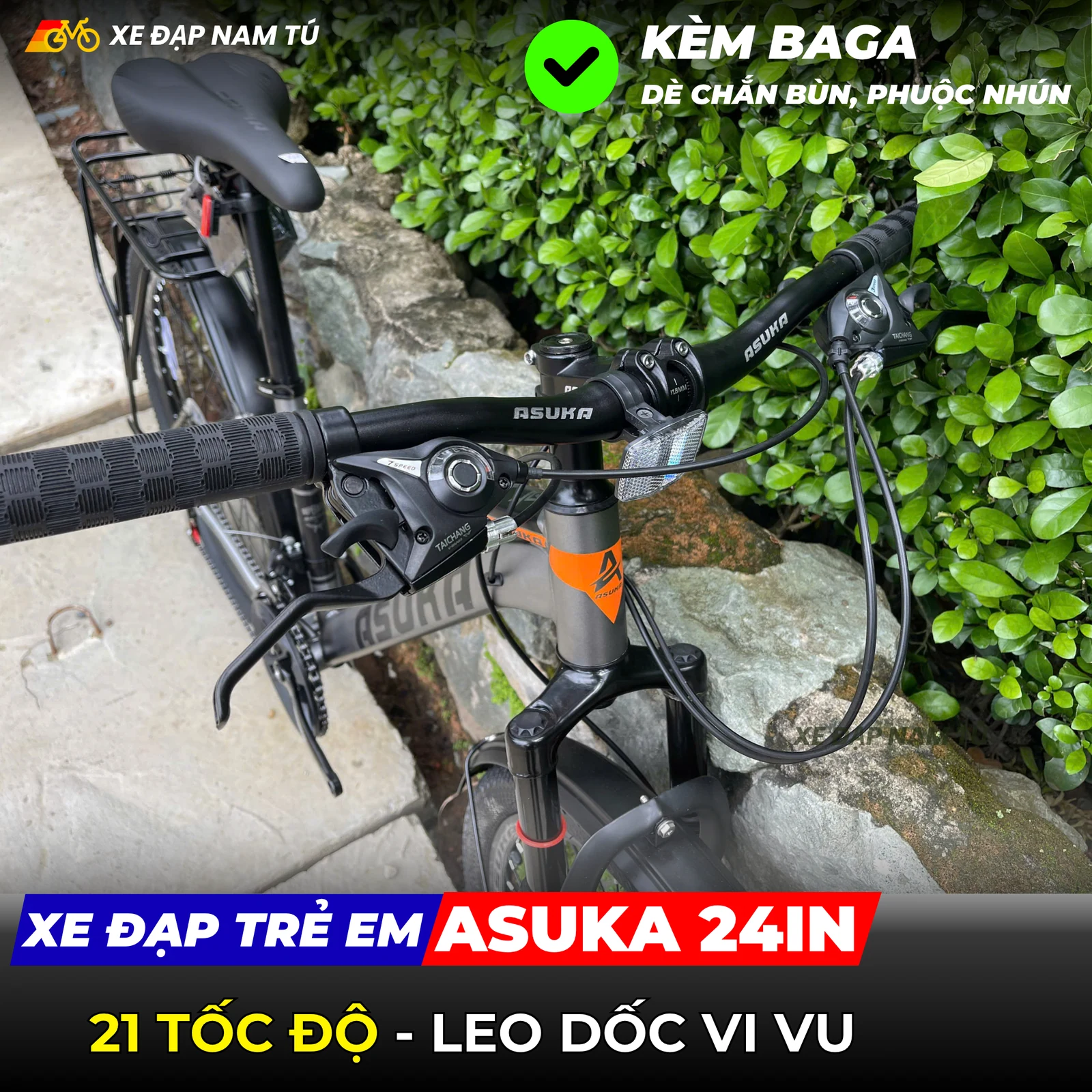 XE ĐẠP TRẺ EM ASUKA AK5 BÁNH 24IN, KÈM DÈ VÀ BAGA — ảnh nguồn 4